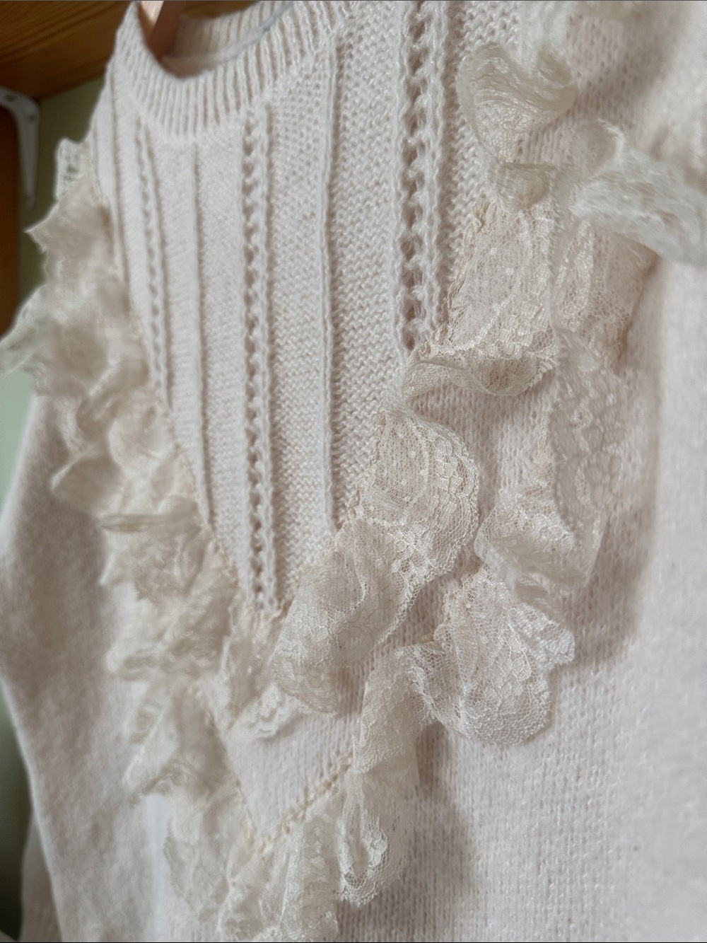 Cream Knit Sweater with Ruffled Lace - Picture 6 of 6